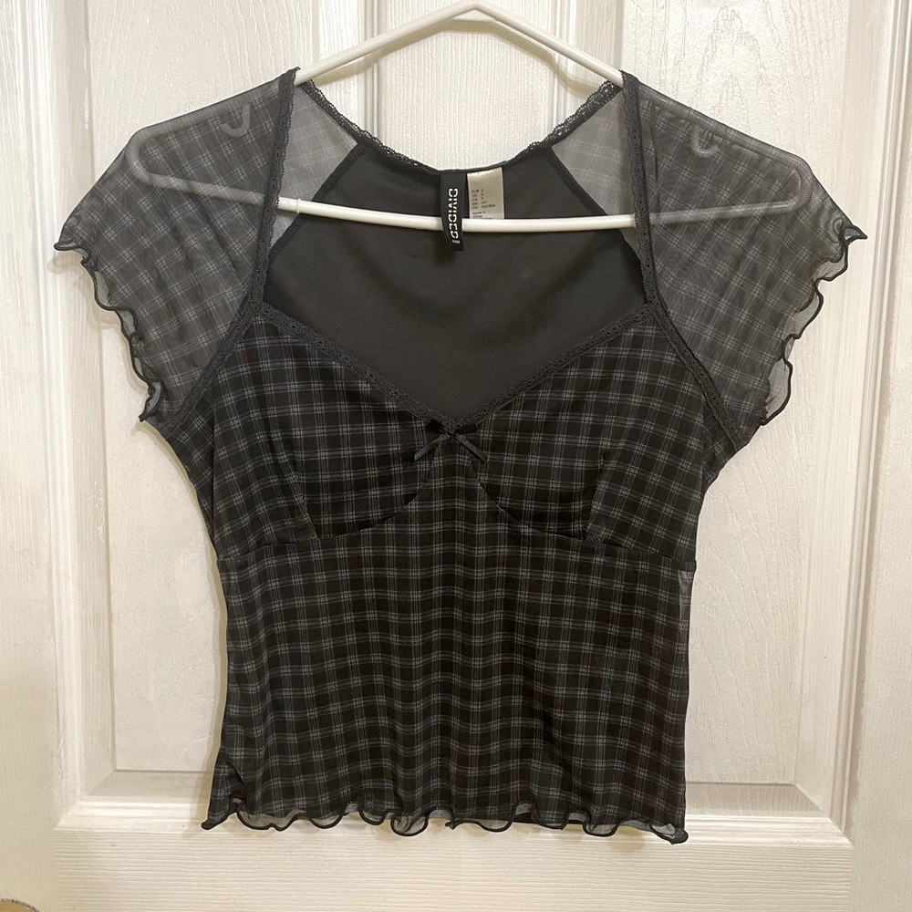 Mesh Plaid Top